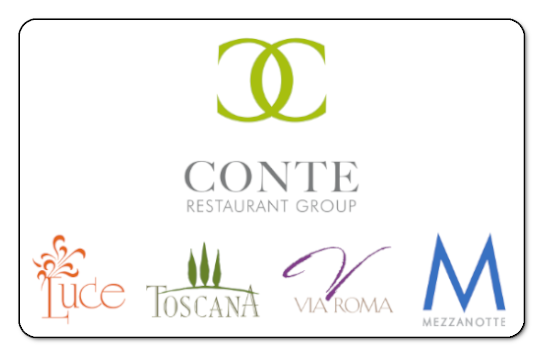 Conte Restaurant Group logo with their associated brand logos underneath.